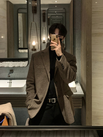 ASCLO Korea-stiilis villane bleiser, vaba lõige, ühetone muster, talveks