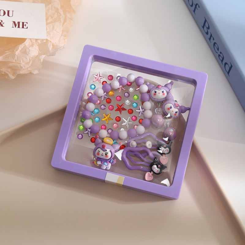 Kuromi Detský set náramkov s guličkami a klipsami – dizajn princeznej, ručne vyrobené, pôvod: Jinhua, kód mz2567