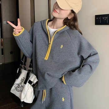Dvodijelni set, japansko-korejski casual stil, poliester, duge hlače, bez glađenja