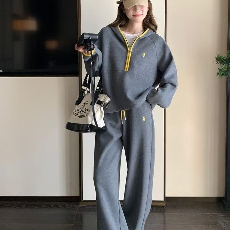 Dvodijelni set, japansko-korejski casual stil, poliester, duge hlače, bez glađenja