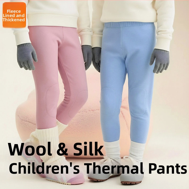 Unisex zimné termálne fleecové dlhé nohavice pre deti, polyesterové vlákno 92%, elastický pás