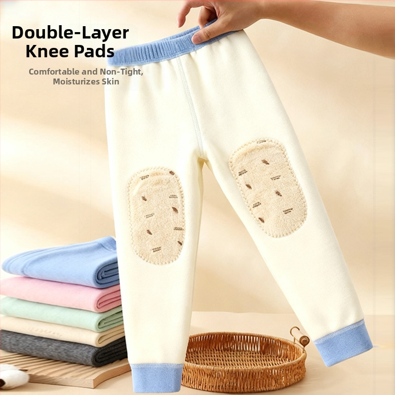 Unisex zimné termálne fleecové dlhé nohavice pre deti, polyesterové vlákno 92%, elastický pás