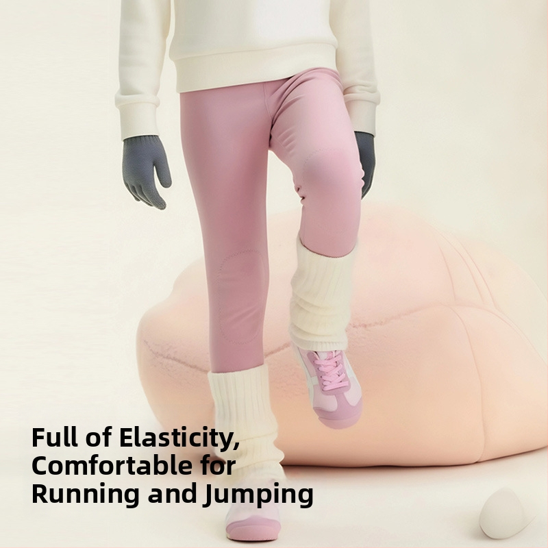 Unisex zimné termálne fleecové dlhé nohavice pre deti, polyesterové vlákno 92%, elastický pás