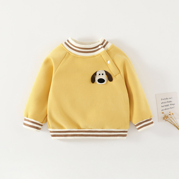 Детски подплатен дебел флийсов суитшърт, дълги ръкави, карикатурен принт, 100% полиестер, подходящ за есенно-зимния сезон