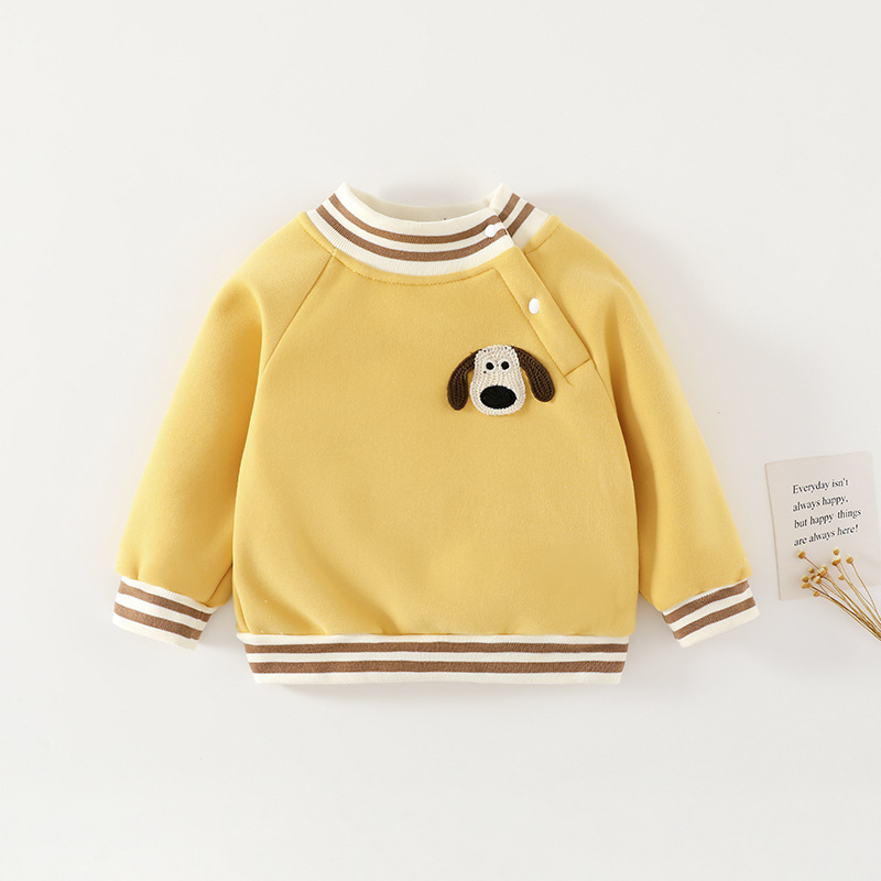 Детски подплатен дебел флийсов суитшърт, дълги ръкави, карикатурен принт, 100% полиестер, подходящ за есенно-зимния сезон