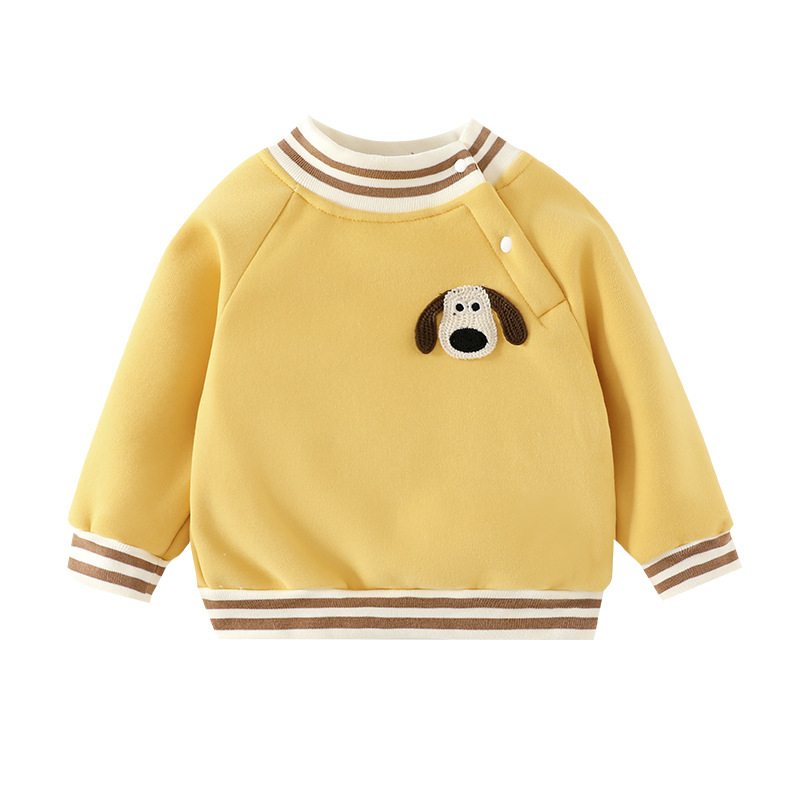 Детски подплатен дебел флийсов суитшърт, дълги ръкави, карикатурен принт, 100% полиестер, подходящ за есенно-зимния сезон