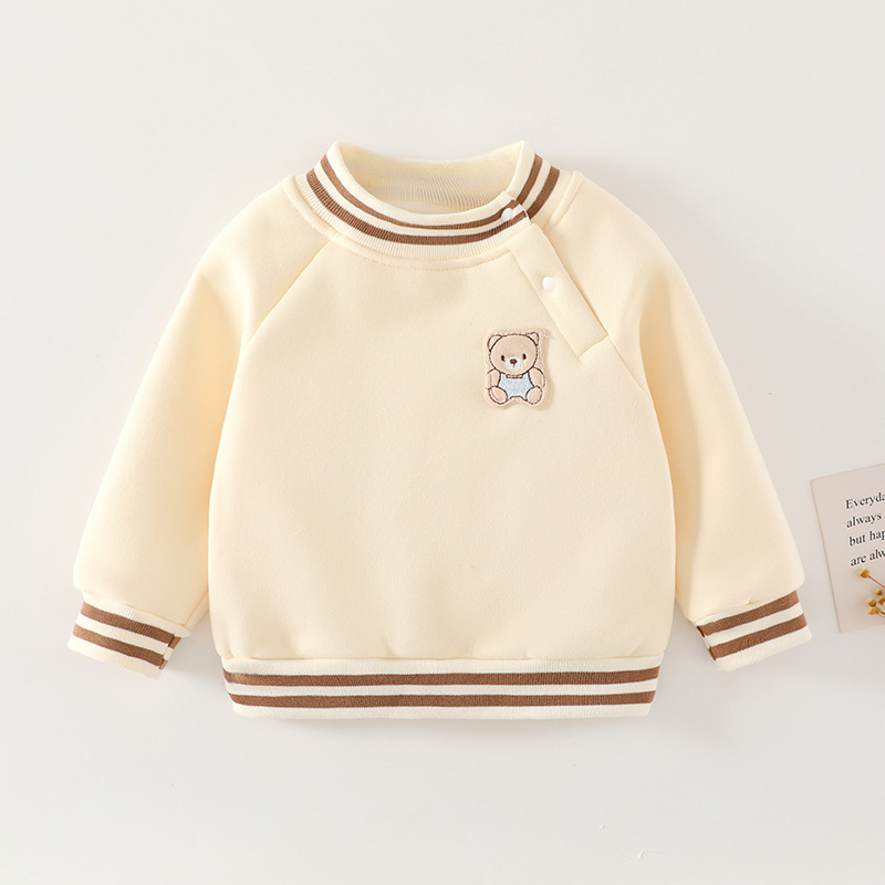 Детски подплатен дебел флийсов суитшърт, дълги ръкави, карикатурен принт, 100% полиестер, подходящ за есенно-зимния сезон