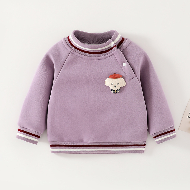 Детски подплатен дебел флийсов суитшърт, дълги ръкави, карикатурен принт, 100% полиестер, подходящ за есенно-зимния сезон