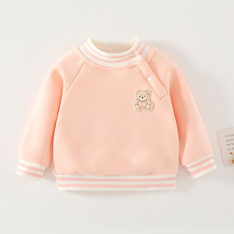 Детски подплатен дебел флийсов суитшърт, дълги ръкави, карикатурен принт, 100% полиестер, подходящ за есенно-зимния сезон