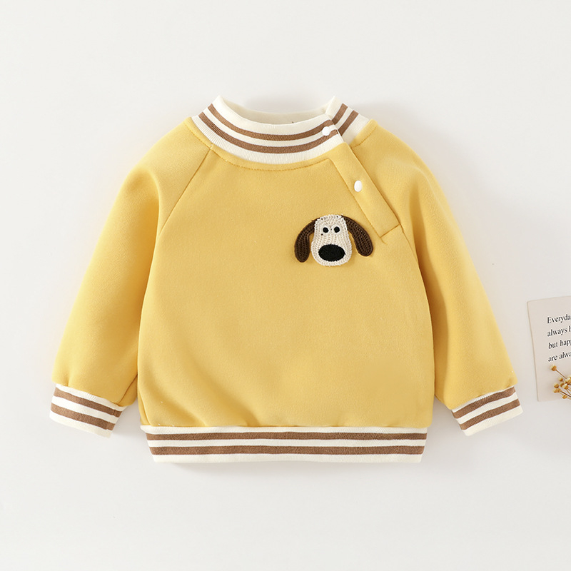 Детски подплатен дебел флийсов суитшърт, дълги ръкави, карикатурен принт, 100% полиестер, подходящ за есенно-зимния сезон