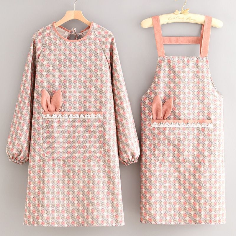 Naistele mõeldud lõuendist esiliin pikkade kätega, plekikindel, vastupidav, köögitööriided