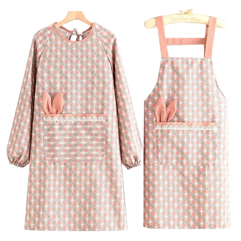 Naistele mõeldud lõuendist esiliin pikkade kätega, plekikindel, vastupidav, köögitööriided