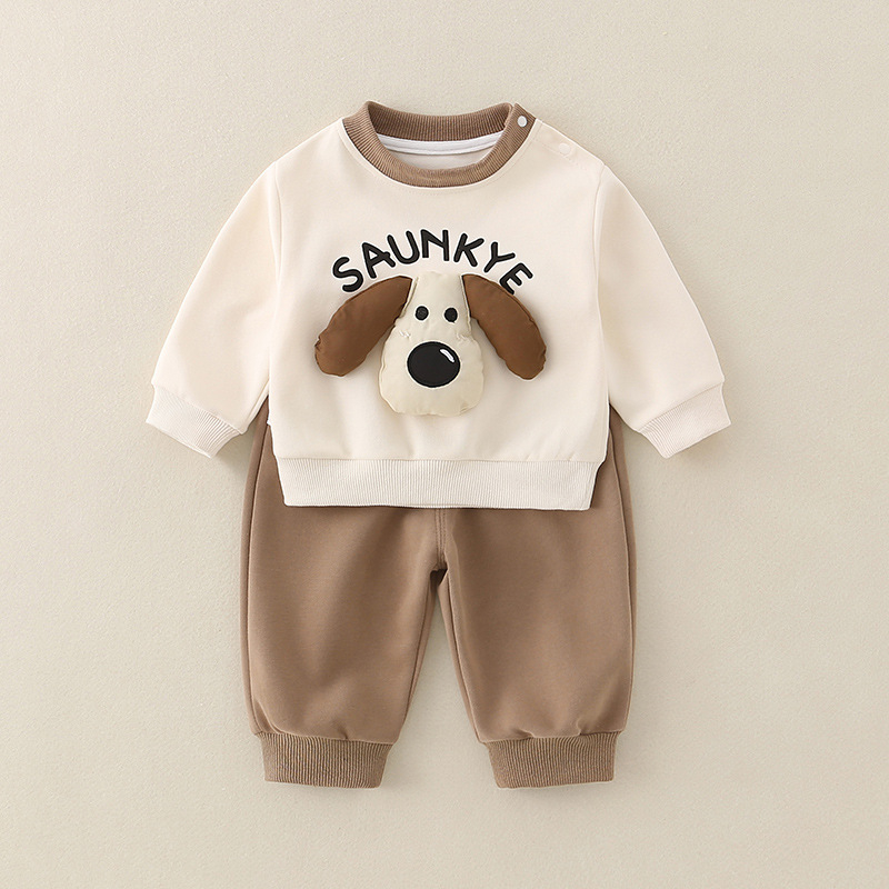 Dvojdielny bavlnený set pre batoľatá, s karikatúrnym vzorom, pre chlapcov 1–3 rokov, jar/jesenné obdobie