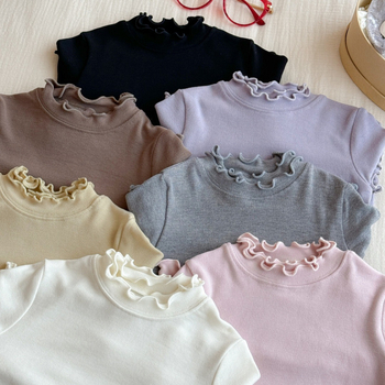 Lányoknak szóló koreai stílusú hosszú ujjú felső (koreai stílus, hosszú ujjú, magas gallér, 90% pamut, meleg)