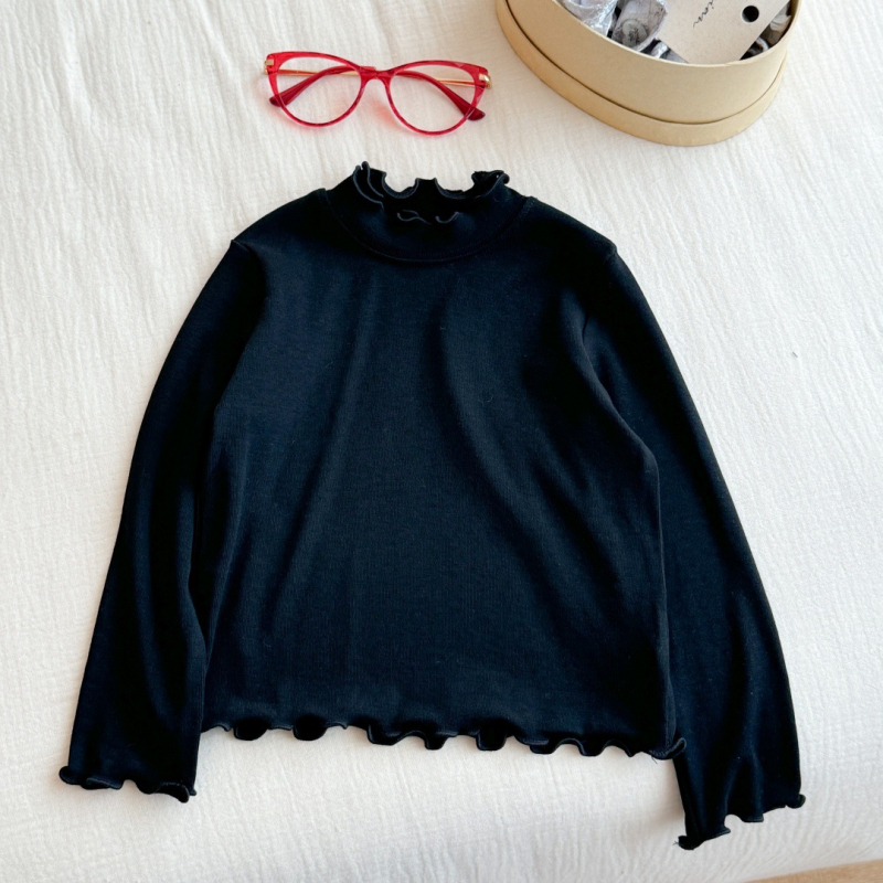 Lányoknak szóló koreai stílusú hosszú ujjú felső (koreai stílus, hosszú ujjú, magas gallér, 90% pamut, meleg)