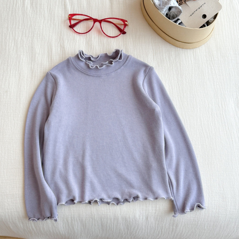 Lányoknak szóló koreai stílusú hosszú ujjú felső (koreai stílus, hosszú ujjú, magas gallér, 90% pamut, meleg)