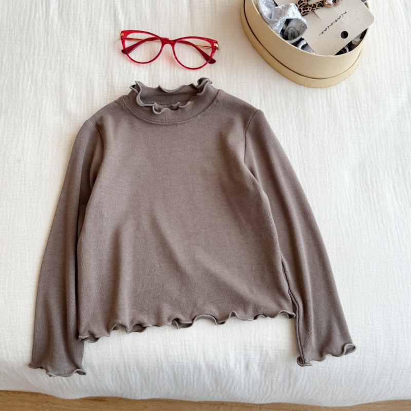 Lányoknak szóló koreai stílusú hosszú ujjú felső (koreai stílus, hosszú ujjú, magas gallér, 90% pamut, meleg)