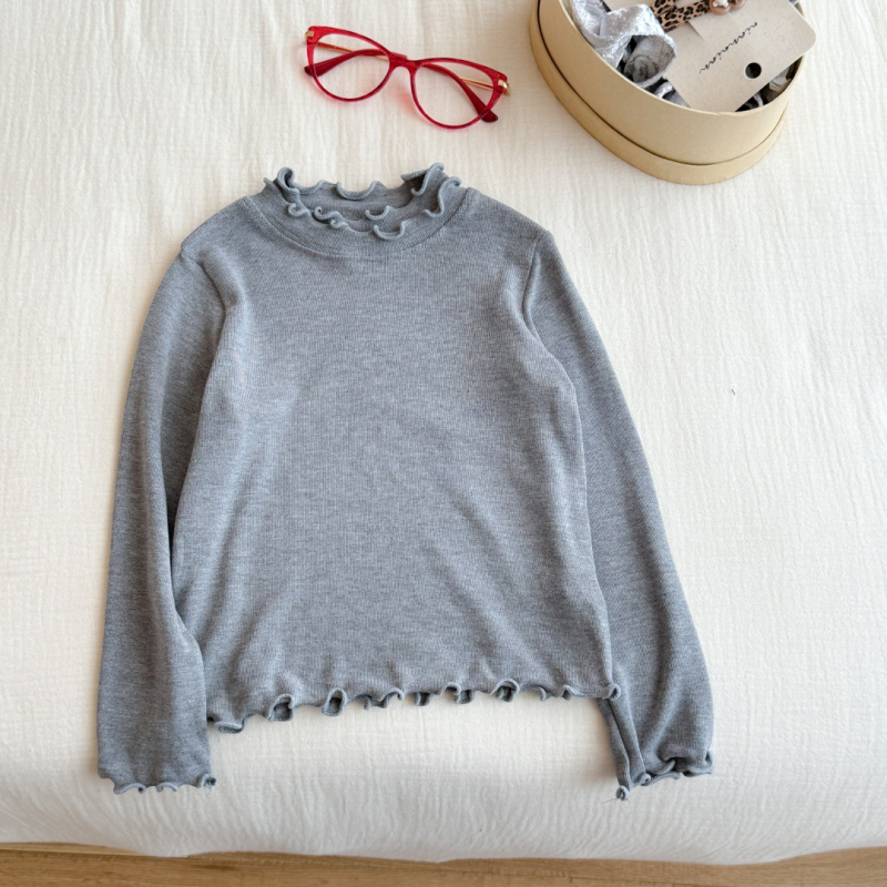 Lányoknak szóló koreai stílusú hosszú ujjú felső (koreai stílus, hosszú ujjú, magas gallér, 90% pamut, meleg)