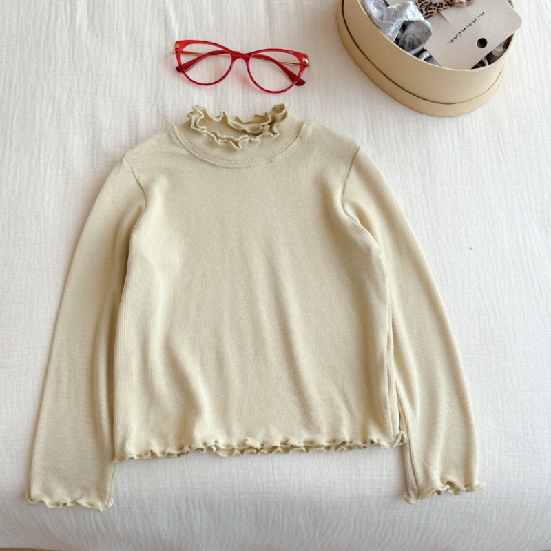 Lányoknak szóló koreai stílusú hosszú ujjú felső (koreai stílus, hosszú ujjú, magas gallér, 90% pamut, meleg)