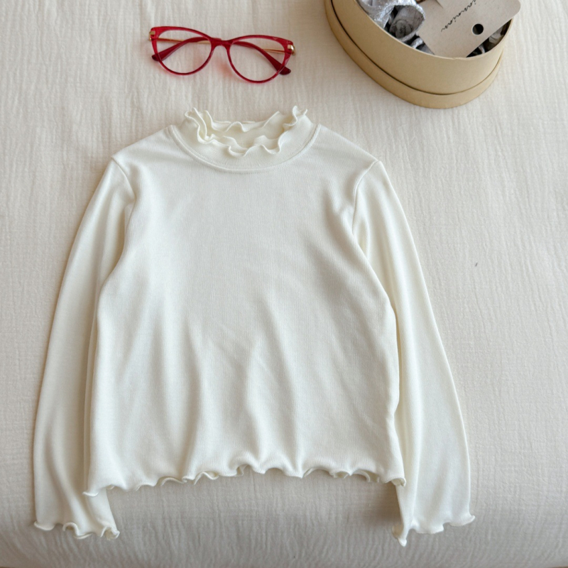 Lányoknak szóló koreai stílusú hosszú ujjú felső (koreai stílus, hosszú ujjú, magas gallér, 90% pamut, meleg)