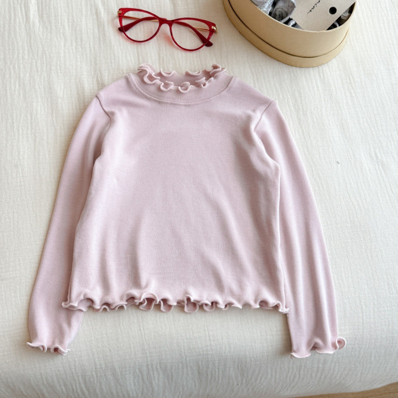 Lányoknak szóló koreai stílusú hosszú ujjú felső (koreai stílus, hosszú ujjú, magas gallér, 90% pamut, meleg)