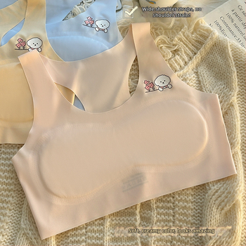 Bezšvový športový podprsenka pre dievčatá vo veku 9–13 rokov, štýl tielko, plný košík s ultratenkým formovaným košíčkom, pevné dvojité ramienka, priedušný nylon