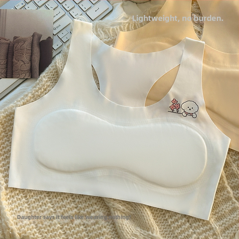 Bezšvový športový podprsenka pre dievčatá vo veku 9–13 rokov, štýl tielko, plný košík s ultratenkým formovaným košíčkom, pevné dvojité ramienka, priedušný nylon