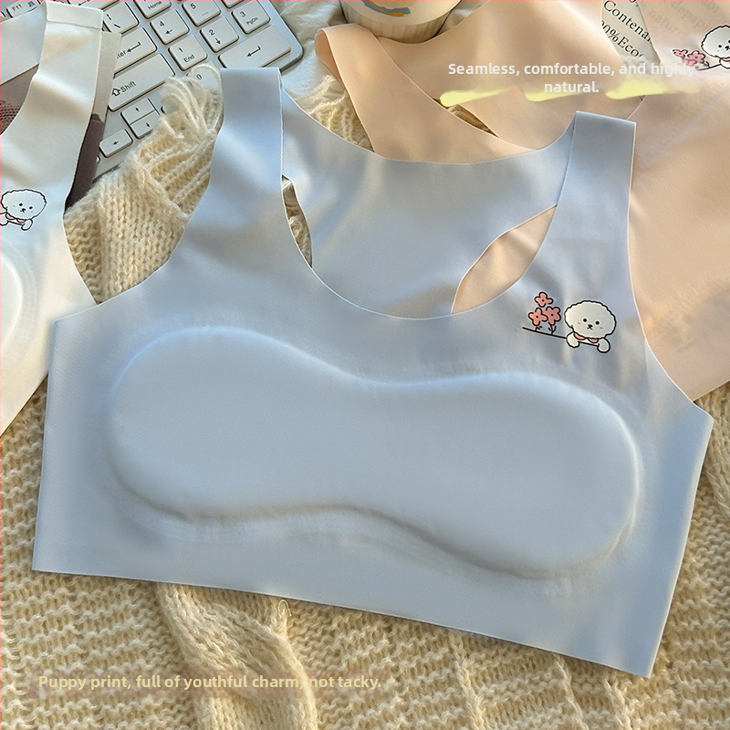 Bezšvový športový podprsenka pre dievčatá vo veku 9–13 rokov, štýl tielko, plný košík s ultratenkým formovaným košíčkom, pevné dvojité ramienka, priedušný nylon