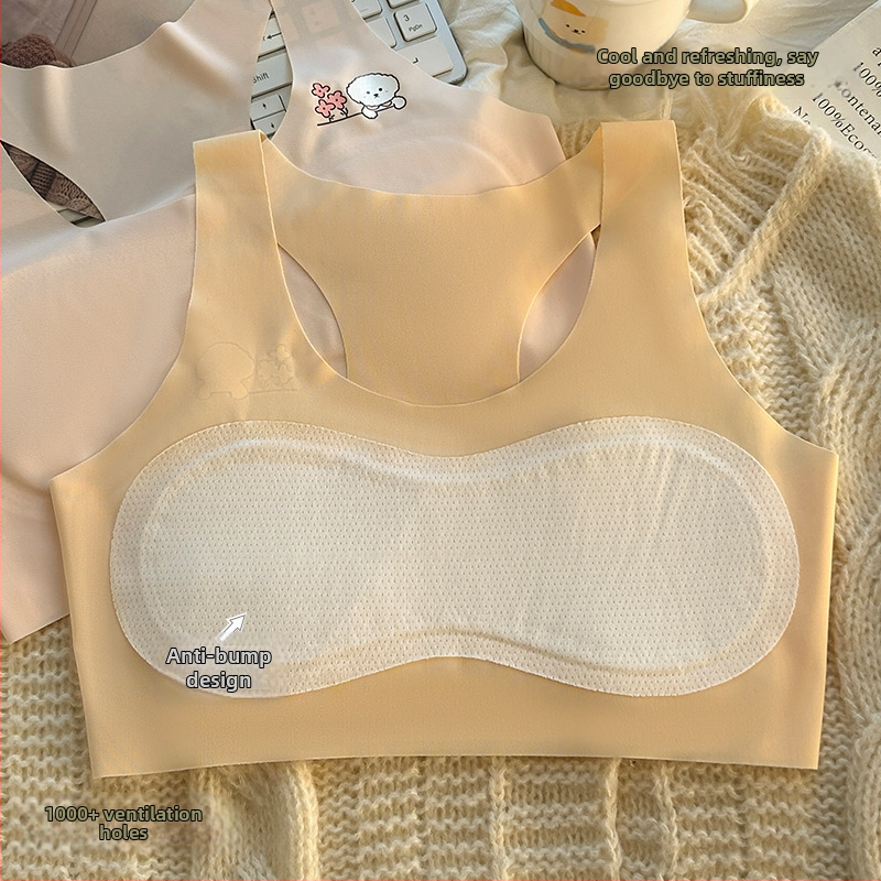 Bezšvový športový podprsenka pre dievčatá vo veku 9–13 rokov, štýl tielko, plný košík s ultratenkým formovaným košíčkom, pevné dvojité ramienka, priedušný nylon