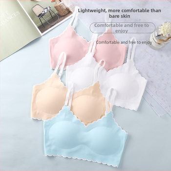 Dievčenská bezšvová bezkostrová podprsenka pre rastové obdobie – plný kryt, tenkoformované košíčky s bavlnenou výstelkou, Ice Silk nylon, priedušné chrbát, nastaviteľné ramienka