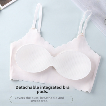 Dievčenská bezšvová bezkostrová podprsenka pre rastové obdobie – plný kryt, tenkoformované košíčky s bavlnenou výstelkou, Ice Silk nylon, priedušné chrbát, nastaviteľné ramienka