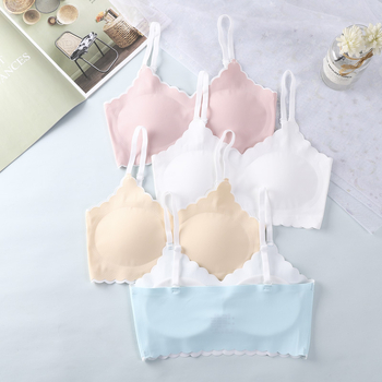 Dievčenská bezšvová bezkostrová podprsenka pre rastové obdobie – plný kryt, tenkoformované košíčky s bavlnenou výstelkou, Ice Silk nylon, priedušné chrbát, nastaviteľné ramienka