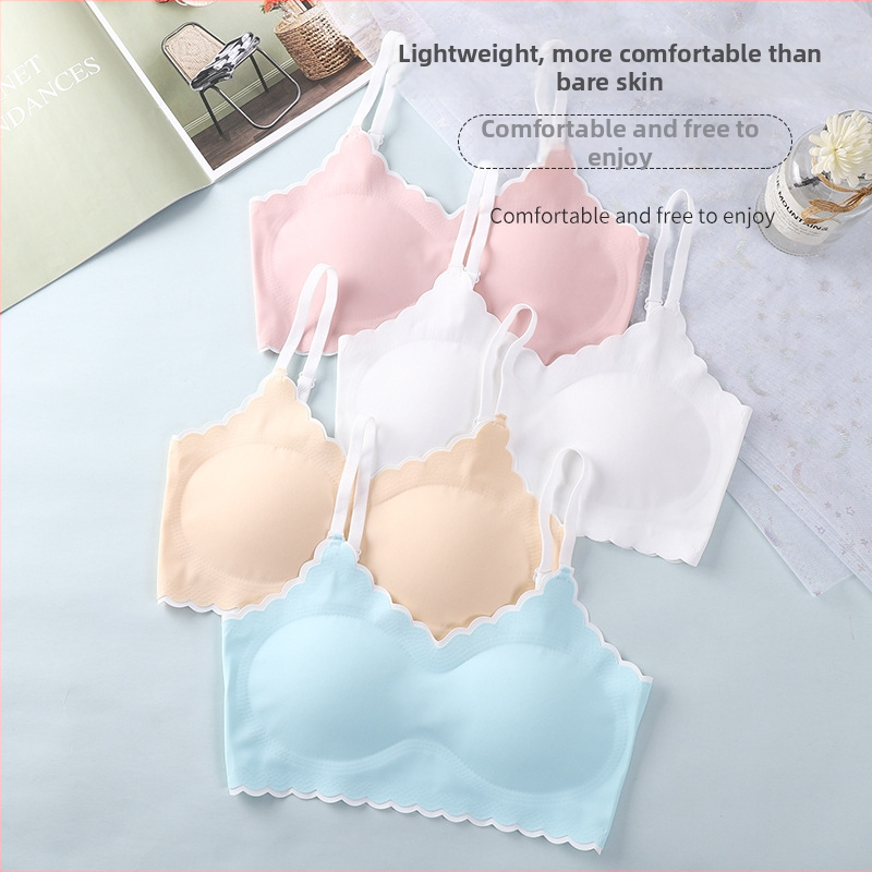 Dievčenská bezšvová bezkostrová podprsenka pre rastové obdobie – plný kryt, tenkoformované košíčky s bavlnenou výstelkou, Ice Silk nylon, priedušné chrbát, nastaviteľné ramienka