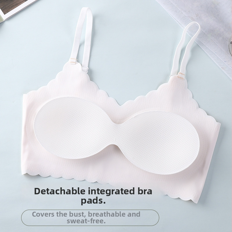 Dievčenská bezšvová bezkostrová podprsenka pre rastové obdobie – plný kryt, tenkoformované košíčky s bavlnenou výstelkou, Ice Silk nylon, priedušné chrbát, nastaviteľné ramienka