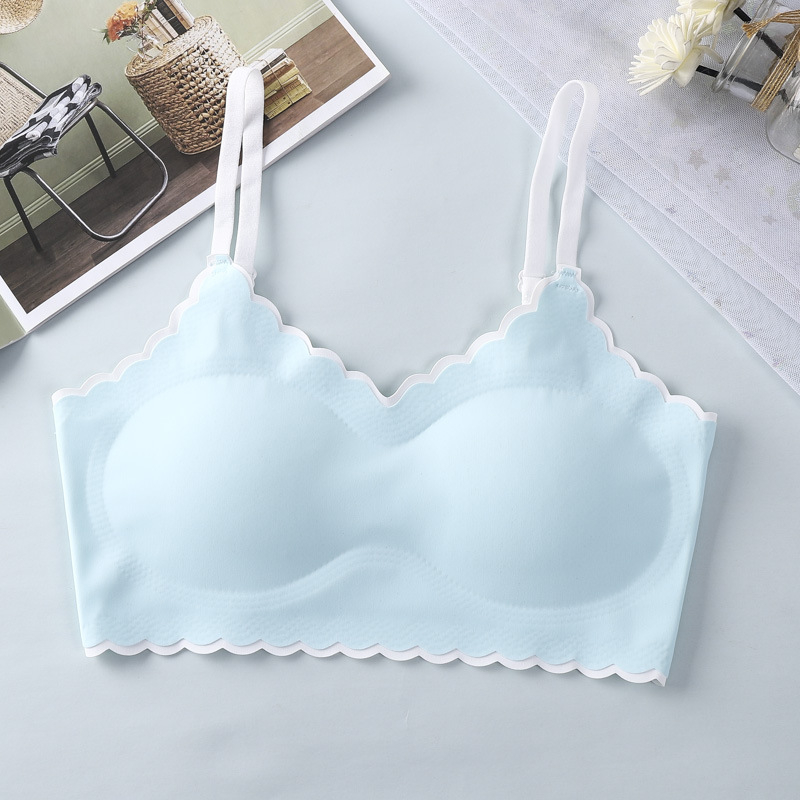 Dievčenská bezšvová bezkostrová podprsenka pre rastové obdobie – plný kryt, tenkoformované košíčky s bavlnenou výstelkou, Ice Silk nylon, priedušné chrbát, nastaviteľné ramienka