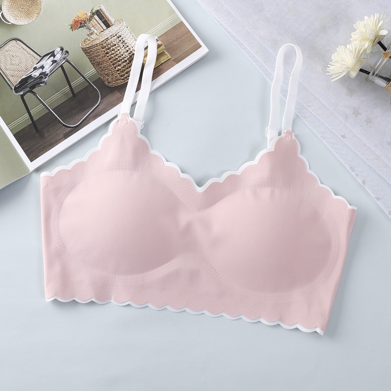 Dievčenská bezšvová bezkostrová podprsenka pre rastové obdobie – plný kryt, tenkoformované košíčky s bavlnenou výstelkou, Ice Silk nylon, priedušné chrbát, nastaviteľné ramienka