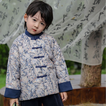 Vaikų žieminis kinų stiliaus kostiumas berniukams, gėlių raštas, 100% medvilnė, poliesterio įdėklas