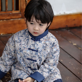 Vaikų žieminis kinų stiliaus kostiumas berniukams, gėlių raštas, 100% medvilnė, poliesterio įdėklas