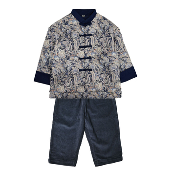 Vaikų žieminis kinų stiliaus kostiumas berniukams, gėlių raštas, 100% medvilnė, poliesterio įdėklas