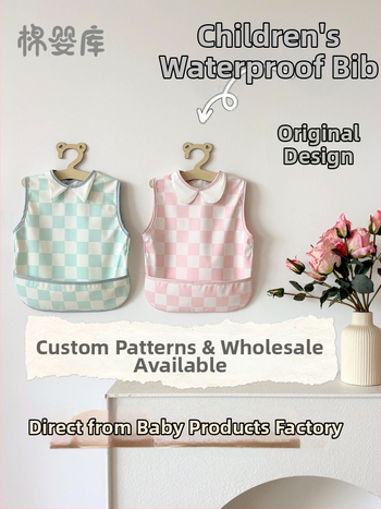 Unisex vandeniui atsparus be rankovių maitinimo ir piešimo smockas su atvirkščiu dizainu, poliesterio audinys, karikatūros raštas, saugos klasė A, Cotton Baby Library, modelis 0400, pavasaris 2025