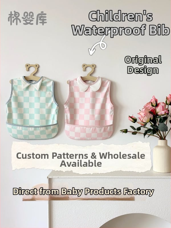 Unisex vízálló, ujjatlan etető és festő smock fordítható dizájnnal, poliészter anyag, Cartoon mintázat, biztonsági osztály A, Cotton Baby Library, modell 0400, 2025 tavasz