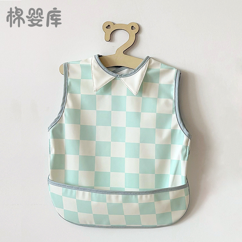 Unisex vízálló, ujjatlan etető és festő smock fordítható dizájnnal, poliészter anyag, Cartoon mintázat, biztonsági osztály A, Cotton Baby Library, modell 0400, 2025 tavasz