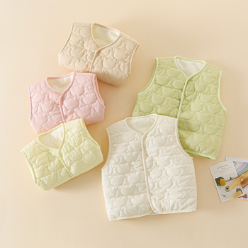 Dječja vanjska vesta, debeli poliester materijal s fleece navlakom, poliester punilo, diagonalo dugmić zatvaranje, bez kapulje, za djecu 1–3 godine, prikladna za proljeće, jesen i zimu