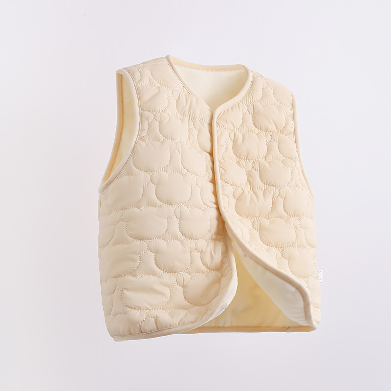 Dječja vanjska vesta, debeli poliester materijal s fleece navlakom, poliester punilo, diagonalo dugmić zatvaranje, bez kapulje, za djecu 1–3 godine, prikladna za proljeće, jesen i zimu