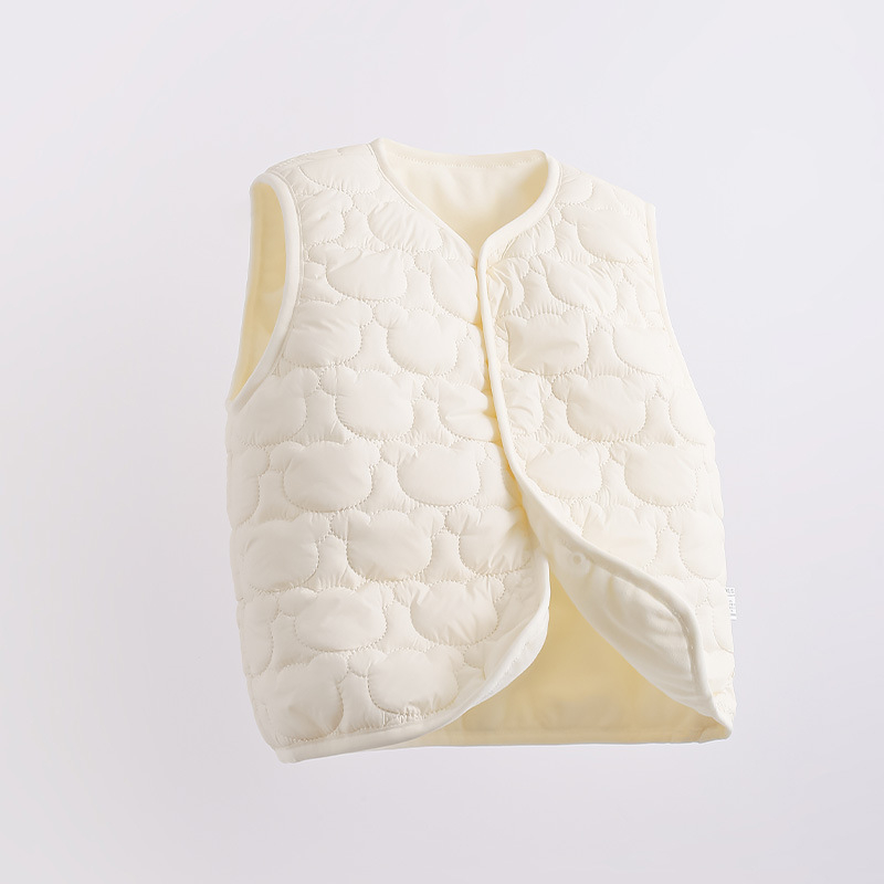 Dječja vanjska vesta, debeli poliester materijal s fleece navlakom, poliester punilo, diagonalo dugmić zatvaranje, bez kapulje, za djecu 1–3 godine, prikladna za proljeće, jesen i zimu