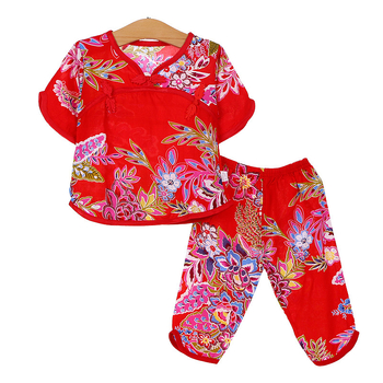 Dječji ljetni dvodijelni set pidžama — kratki rukavi, skraćene hlače, viskoza 100%, etnički stil, za djecu 1–3 godine