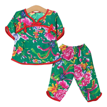 Dječji ljetni dvodijelni set pidžama — kratki rukavi, skraćene hlače, viskoza 100%, etnički stil, za djecu 1–3 godine