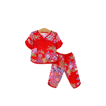 Dječji ljetni dvodijelni set pidžama — kratki rukavi, skraćene hlače, viskoza 100%, etnički stil, za djecu 1–3 godine