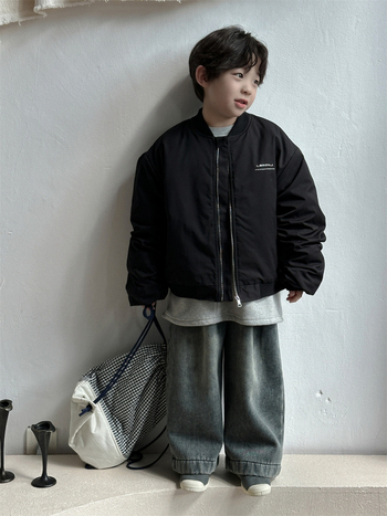 Момчешко яке в корейски стил, дебело утеплено, с цип (Зимна колекция 2024, памук 95%, закопчаване с цип, кръгла яка, дълги ръкави)