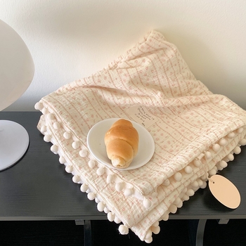 Vienpusė medvilninė žakardo pledas su kamuoliukais, A klasės medvilnės žakardo siūlas / B klasės medvilnės pūkeliai, 800–1000 g, rudens–žiemos, Ins stilius